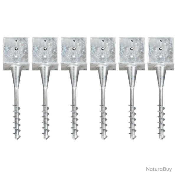Piquets au sol 6 pcs Argent� 14x14x58 cm Acier galvanis�