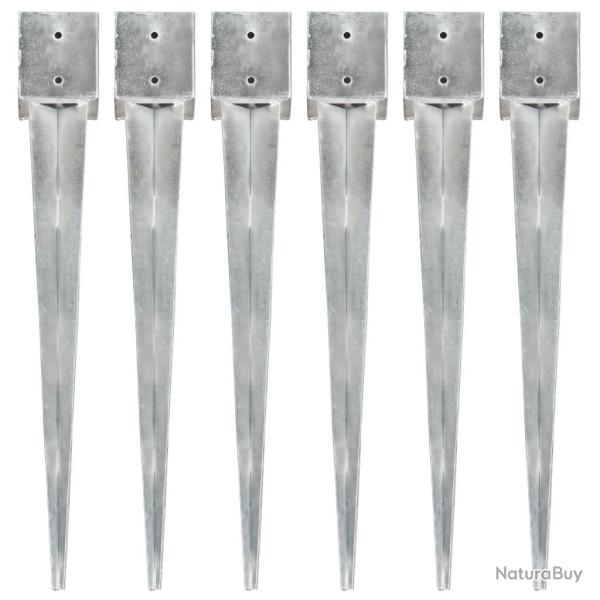 Piquets au sol 6 pcs Argent 12x12x89 cm Acier galvanis alsavelo