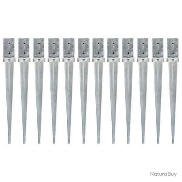 Piquets au sol 12 pcs Argent� 8x8x76 cm Acier galvanis�