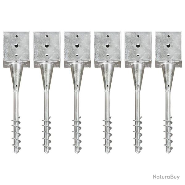Piquets au sol 6 pcs Argent 12x12x56 cm Acier galvanis alsavelo