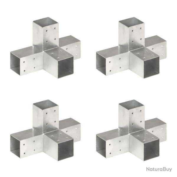 Connecteurs de poteau 4 pcs Forme en X M�tal galvanis� 71x71 mm