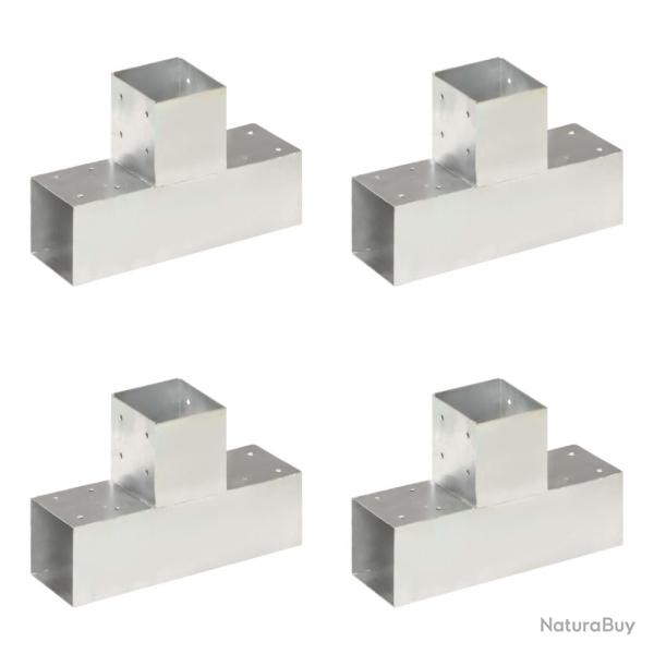 Connecteurs de poteau 4 pcs Forme en T Mtal galvanis 91x91 mm alsavelo