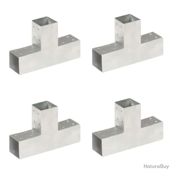 Connecteurs de poteau 4 pcs Forme en T M�tal galvanis� 71x71 mm alsavelo