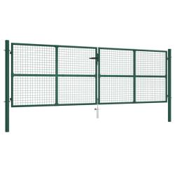 Portail de jardin en acier grillag&eacute; 400 x 125 cm vert
