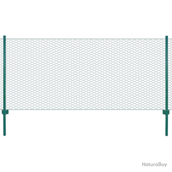 Cl�ture en grillage m�tallique avec poteaux Acier 25x0,5 m Vert