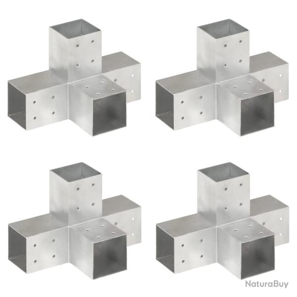 Connecteurs de poteau 4 pcs Forme en X M�tal galvanis� 81x81 mm