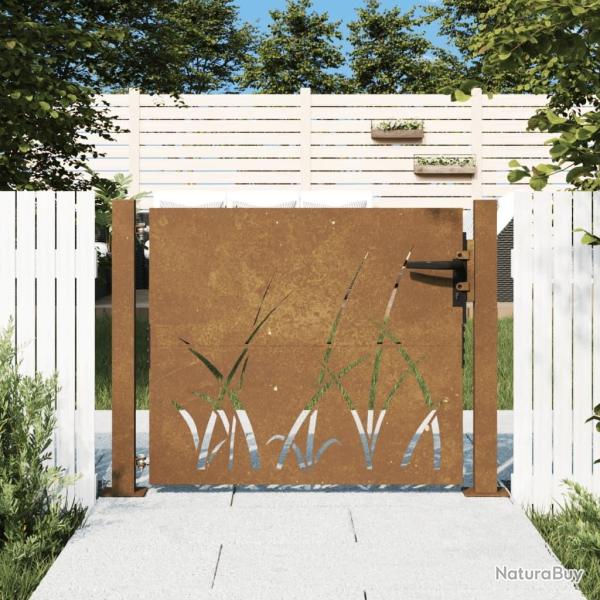 Portail de jardin 100x75 cm en acier Corten avec motif gazon