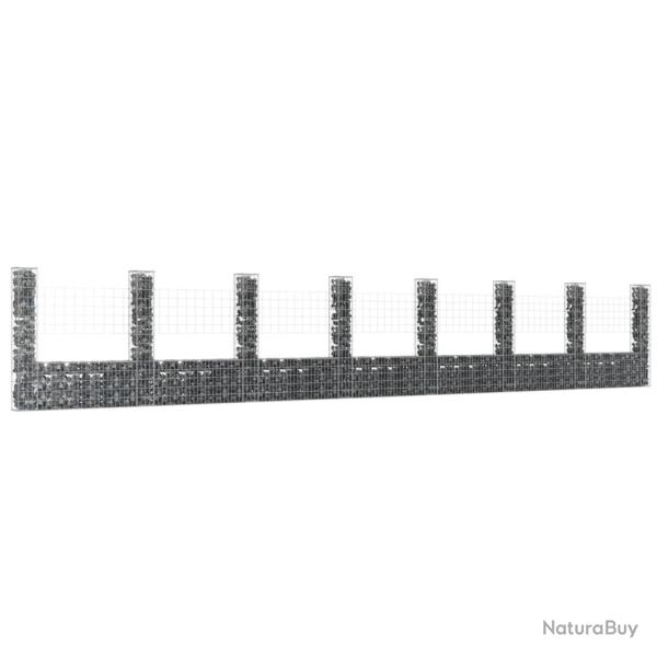 Panier de gabion en forme de U avec 8 poteaux Fer 860x20x150 cm