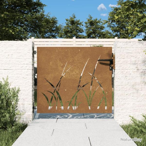 Portail de jardin 85x100 cm acier corten conception d'herbe