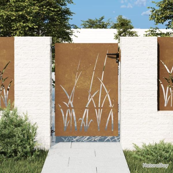 Portail de jardin 85x150 cm acier corten conception d'herbe