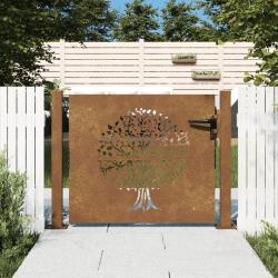 Portail de jardin 100x100 cm en acier Corten avec motif arbre