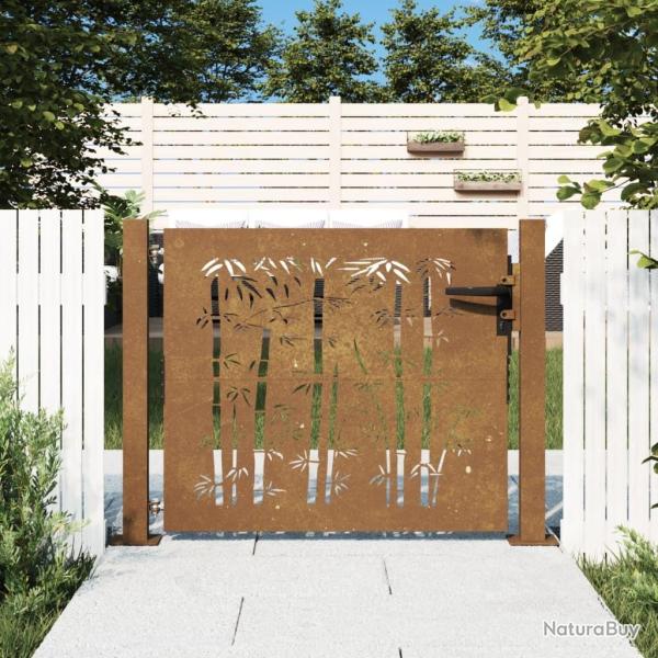 Portail de jardin 100x100 cm en acier Corten et bambou