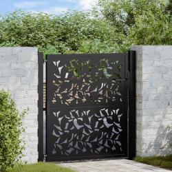 Portail de jardin noir 100x100 cm en acier avec motif feuille