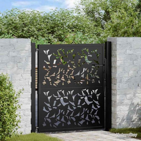 Portail de jardin noir 100x100 cm en acier avec motif feuille
