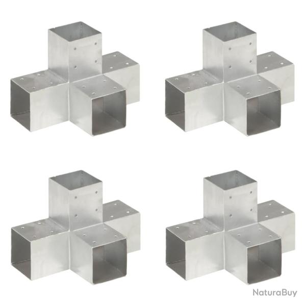 Connecteurs de poteau 4 pcs Forme en X Mtal galvanis 91x91 mm alsavelo