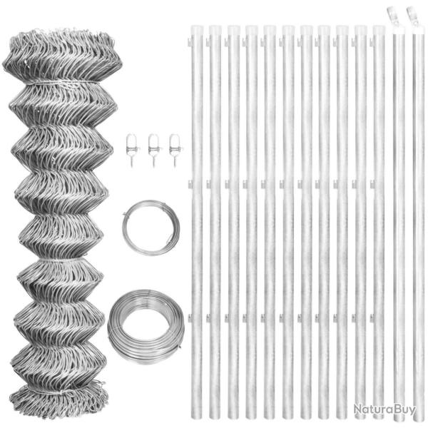 Cl�ture � mailles avec poteaux Acier galvanis� 25x0,8 m Argent�