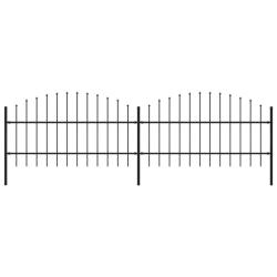 Cl&ocirc;ture de jardin avec dessus en forme de lance en acier 359 x 100 cm Noir