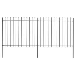 Cl&ocirc;ture de jardin avec dessus en forme de lance en acier 359 x 150 cm Noir