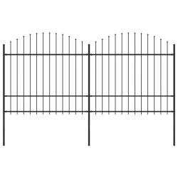 Cl&ocirc;ture de jardin avec dessus en forme de lance en acier 359 x 175 cm Noir