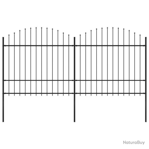 Cl�ture de jardin avec dessus en forme de lance en acier 359 x 175 cm Noir