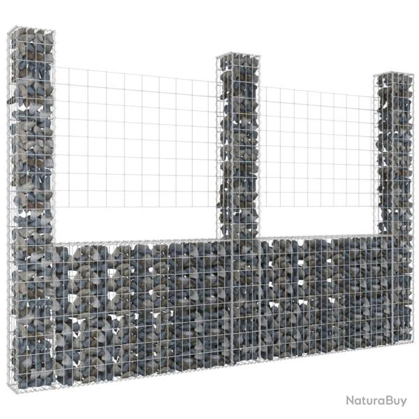 Panier de gabion en forme de U avec 3 poteaux Fer 260x20x200 cm alsavelo