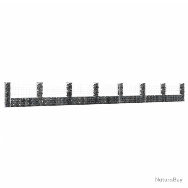 Panier de gabion en forme de U avec 8 poteaux Fer 860x20x100 cm