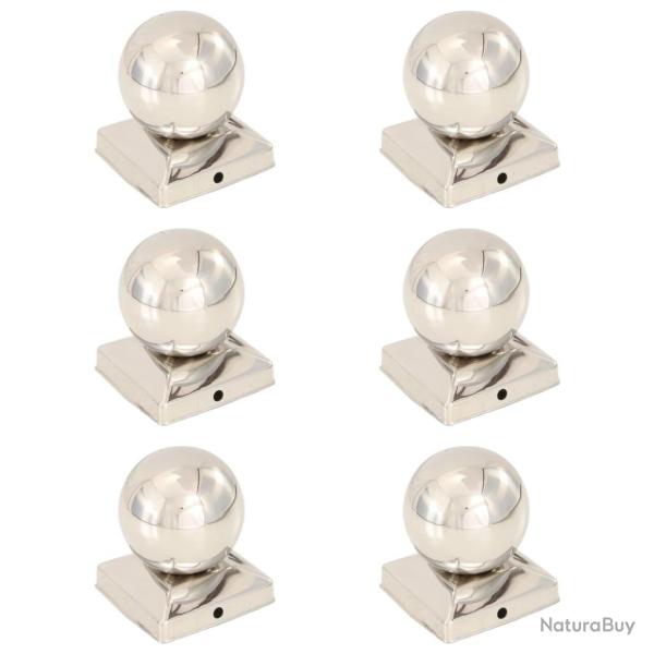 Bouchons de poteau 6 pcs Globe final Acier inoxydable 91x91 mm