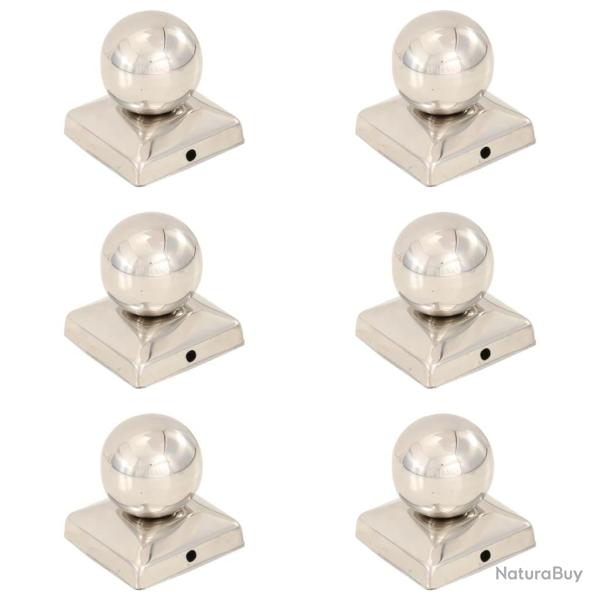 Bouchons de poteau 6 pcs Globe final Acier inoxydable 71x71 mm alsavelo