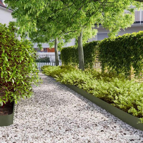 Bordures pelouse 10pcs vert olive 15x103cm acier lamin� � froid