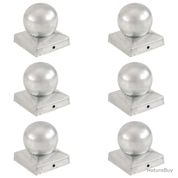 Bouchons de poteau 6 pcs Globe final Mtal galvanis 91x91 mm alsavelo