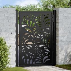 Portail de jardin noir 100x125 cm en acier avec design ondul&eacute;