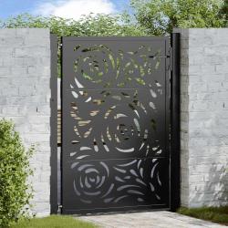 Portail de jardin noir 100x125 cm en acier avec motif flamme