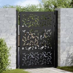 Portail de jardin noir 100x125 cm en acier avec motif feuille