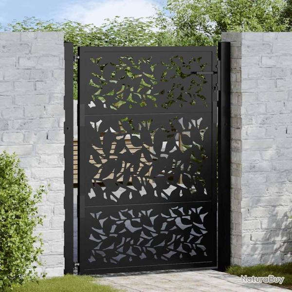 Portail de jardin noir 105x130 cm acier conception de feuilles alsavelo