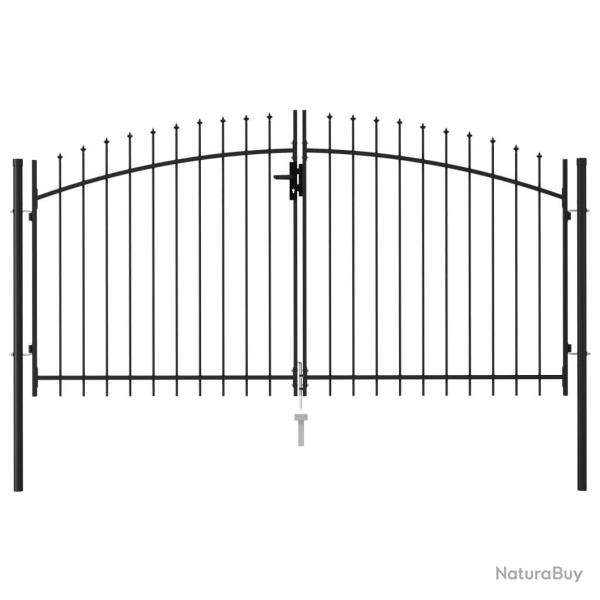 Portillon double porte avec dessus � pointe Acier 3x1,5 m Noir alsavelo