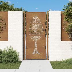 Portail de jardin 100x175 cm en acier Corten avec motif arbre