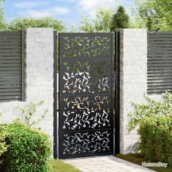 Portail de jardin noir 105x180 cm acier conception de feuilles alsavelo
