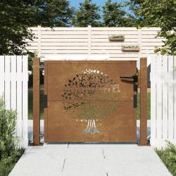 Portail de jardin 100x75 cm en acier Corten motif arbre