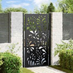 Portail de jardin noir 100x175 cm en acier design ondul&eacute;