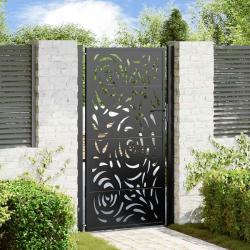 Portail de jardin noir 100x175 cm en acier avec motif flamme