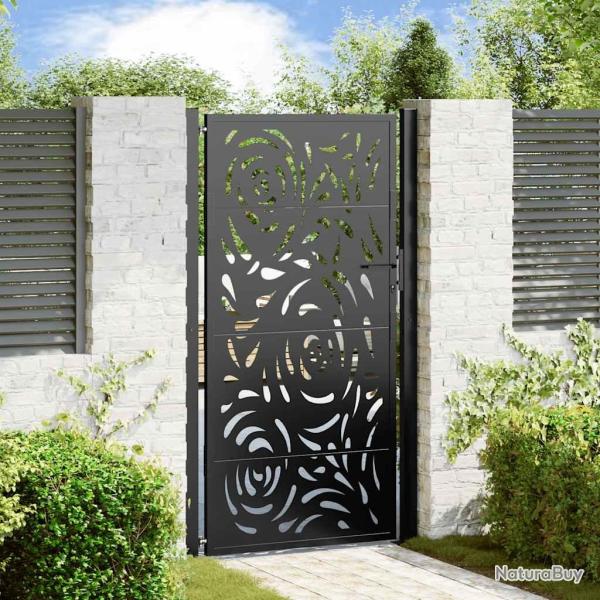 Portail de jardin noir 100x175 cm en acier avec motif flamme