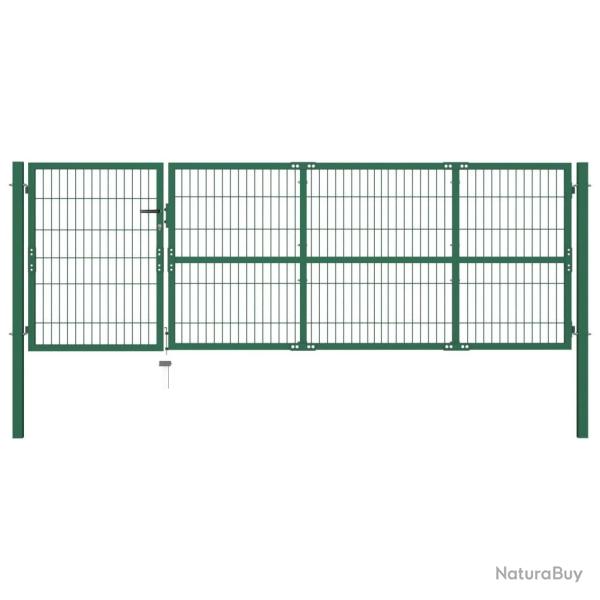Portail de cl�ture de jardin avec poteaux 350x100 cm Acier Vert alsavelo
