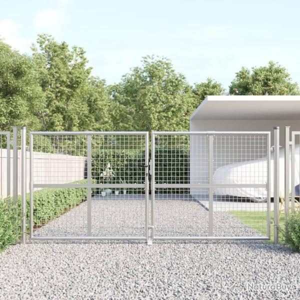 Portail de jardin grillag� argent� 300 x 125 cm en acier galvanis�