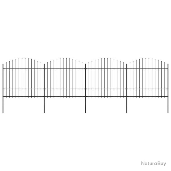 Cl�ture de jardin avec dessus en forme de lance en acier 714,5 x 175 cm Noir