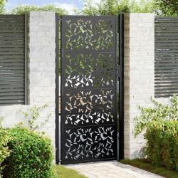 Portail de jardin noir 100x200 cm en acier avec motif feuille
