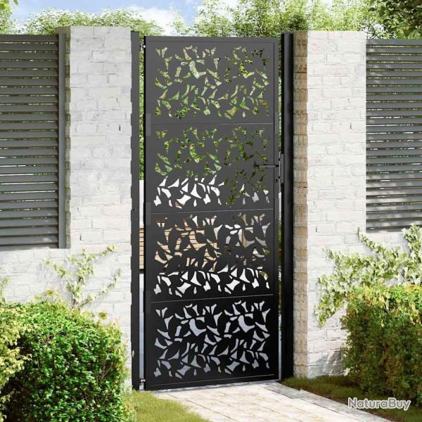 Portail de jardin noir 100x200 cm en acier avec motif feuille