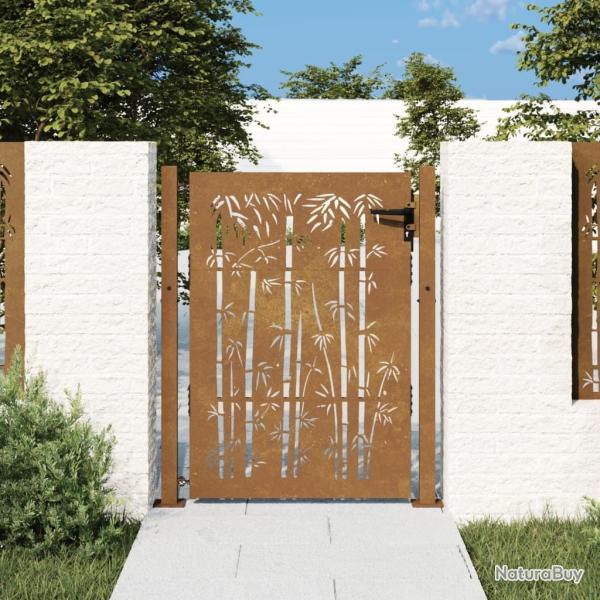 Portail de jardin 100x125 cm en acier Corten et design bambou