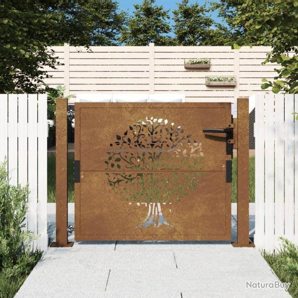 Portail de jardin 100x100 cm en acier Corten avec motif arbre