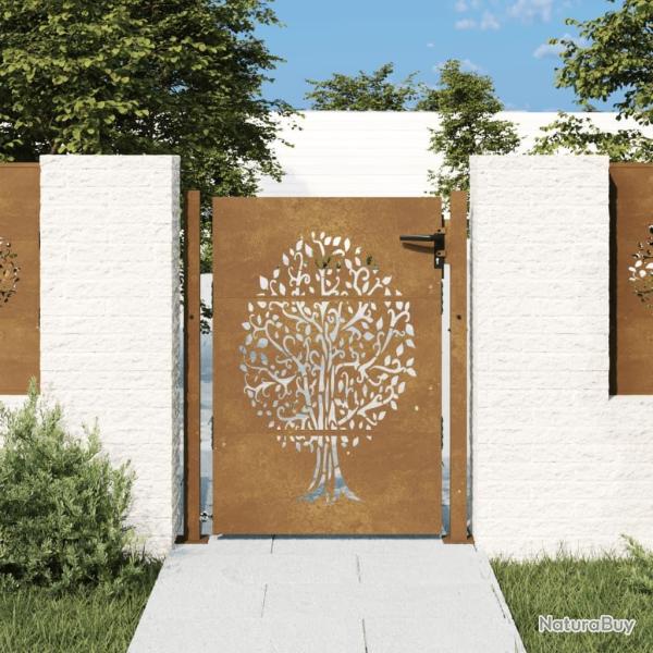 Portail de jardin 100x125 cm en acier Corten avec motif arbre