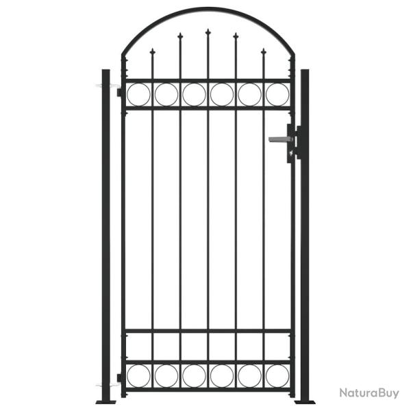 Portail de cl�ture Assen avec arc surbaiss� et 2 poteaux, 105 x 170 cm, noir